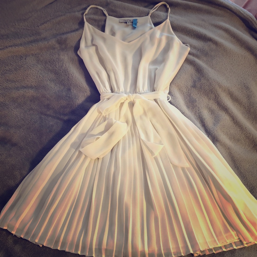 White Dress with Pleated Bottom